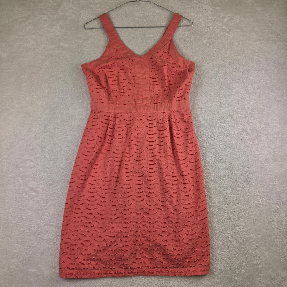 Coral Pink Eyelet Scalloped V-Neck Sleeveless Sun Dress 3964
